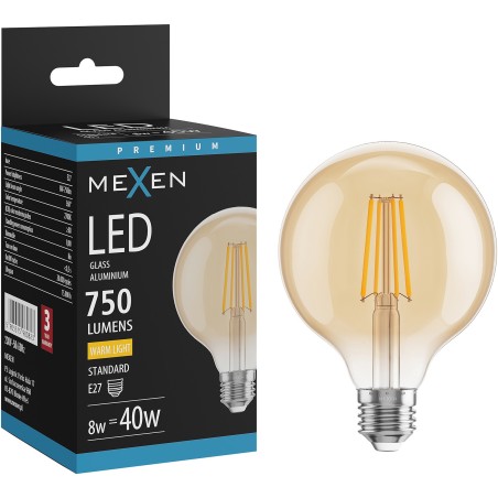 Mexen Vintis LED-Filament-Glühbirne E27, G95, 8W, Warm - 2700K, 750 lm, bernsteinfarben - L157-E27-0827-50