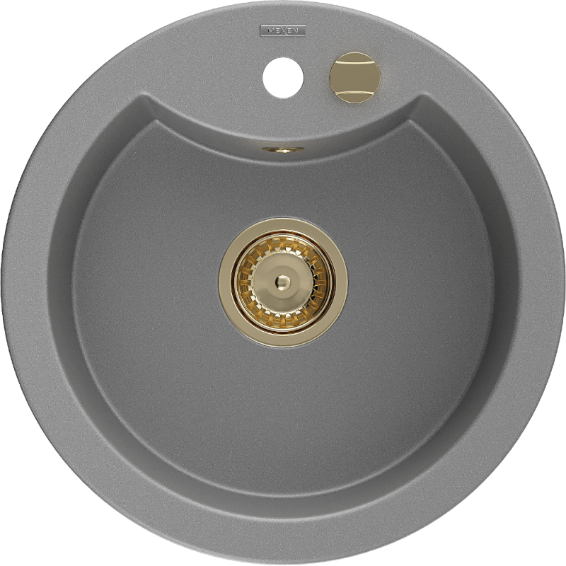 Mexen Diego Granitspüle 1-Becken 488 x 480 mm, grau, Siphon gold - 6512481000-71-G