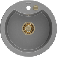 Mexen Diego Granitspüle 1-Becken 488 x 480 mm, grau, Siphon gold - 6512481000-71-G