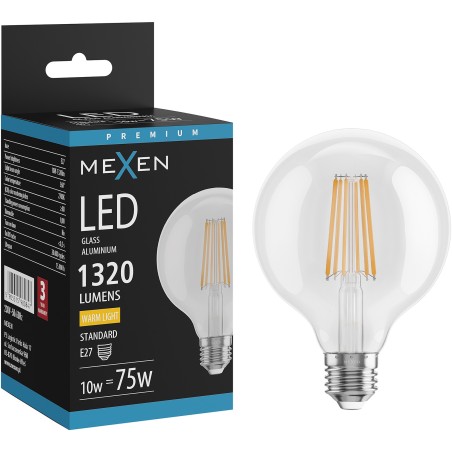 Mexen Vintis LED-Filament-Glühbirne E27, G95, 10W, Warm - 2700K, 1320 lm, klar - L157-E27-1027-00