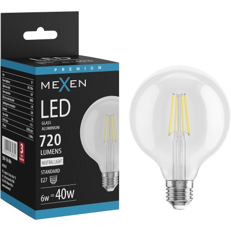 Mexen Vintis LED-Filament-Glühbirne E27, G95, 6W, Neutral - 4000K, 720 lm, klar - L157-E27-0640-00