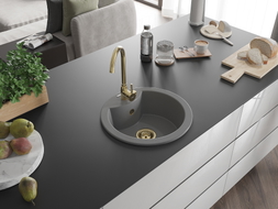 Mexen Diego Granitspüle 1-Becken 488 x 480 mm, grau, Siphon gold - 6512481000-71-G