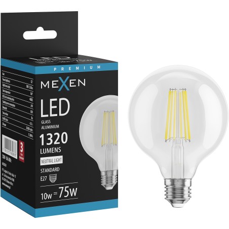 Mexen Vintis LED-Filament-Glühbirne E27, G95, 10W, Neutral - 4000K, 1320 lm, klar - L157-E27-1040-00