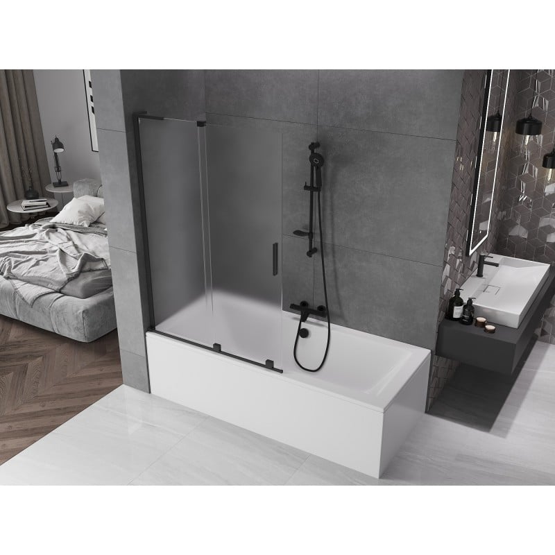 Mexen Velar L Badewannenabtrennung 2-flügelig verschiebbar 110 x 150 cm, satiniert, schwarz - 896-110-003-31-70
