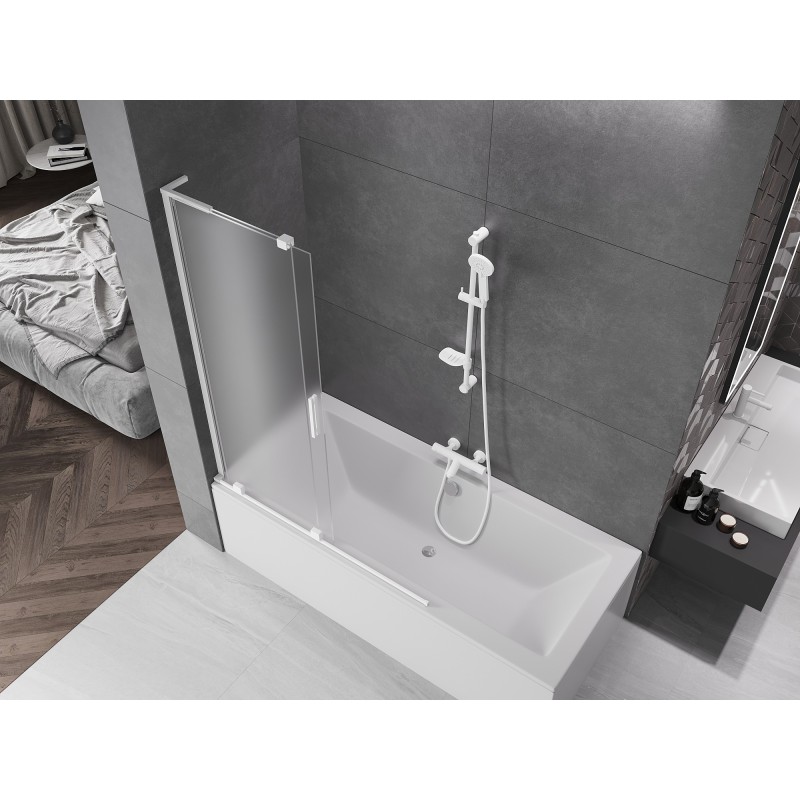 Mexen Velar L Badewannenwand 2-flügelig verschiebbar 120 x 150 cm, matt, weiß - 896-120-003-31-20