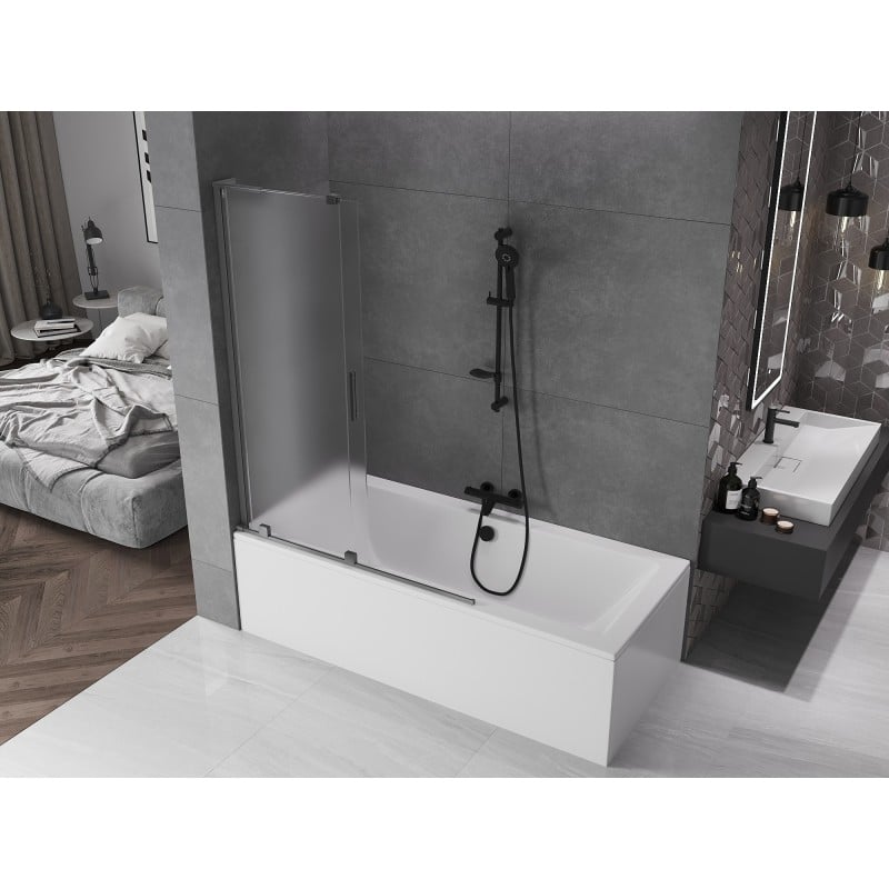Mexen Velar L Badewannenfaltwand 2-teilig verschiebbar 120 x 150 cm, satiniert, Gun Metal - 896-120-003-31-95