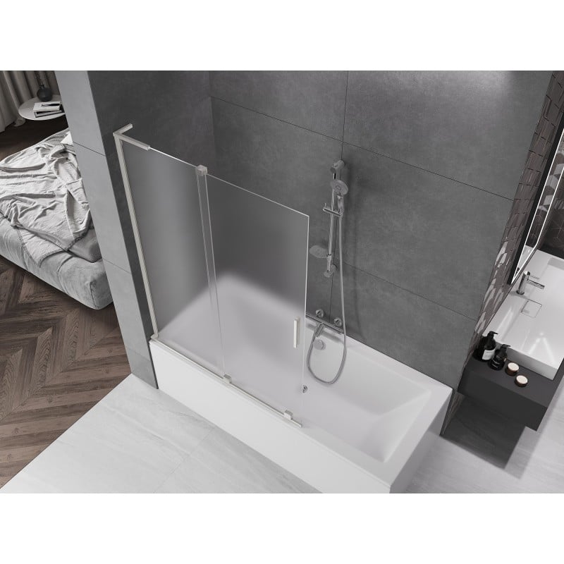 Mexen Velar L Badewannenwand 2-flügelig verschiebbar 120 x 150 cm, Milchglas, gebürstetes Nickel - 896-120-003-31-97