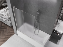 Mexen Velar L Badewannenwand 2-flügelig verschiebbar 120 x 150 cm, Milchglas, gebürstetes Nickel - 896-120-003-31-97