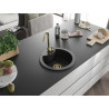 Mexen Diego Einbauspüle aus Granit 1-beckig 488 x 480 mm, schwarz/silber metallic, goldener Siphon - 6512481000-73-G