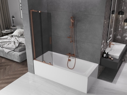 Mexen Velar L Badewannenabtrennung 2-flügelig, 70 x 150 cm, grafit, roségold - 896-070-003-41-60