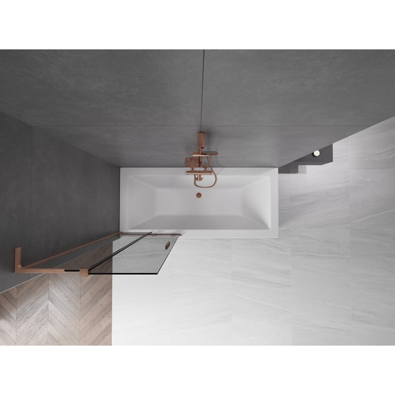 Mexen Velar L Duschabtrennung Badewanne 2-flügelige Schiebetür 75 x 150 cm, Graphit, gebürstetes Kupfer - 896-075-003-41-65