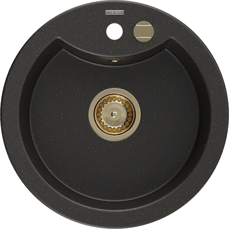 Mexen Diego Granitspüle 1-Becken 488 x 480 mm, Schwarz/Gold Metallic, Syphon Gold - 6512481000-75-G