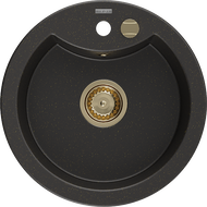 Mexen Diego Granitspüle 1-Becken 488 x 480 mm, Schwarz/Gold Metallic, Syphon Gold - 6512481000-75-G