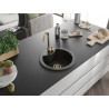 Mexen Diego Granitspüle 1-Becken 488 x 480 mm, Schwarz/Gold Metallic, Syphon Gold - 6512481000-75-G