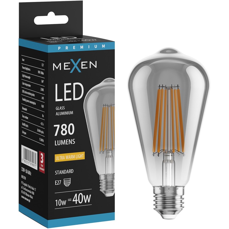 Mexen Vintis LED-Filamentlampe E27, ST64, 10W, Warm - 2200K, 780 lm, Rauch - L152-E27-1022-70