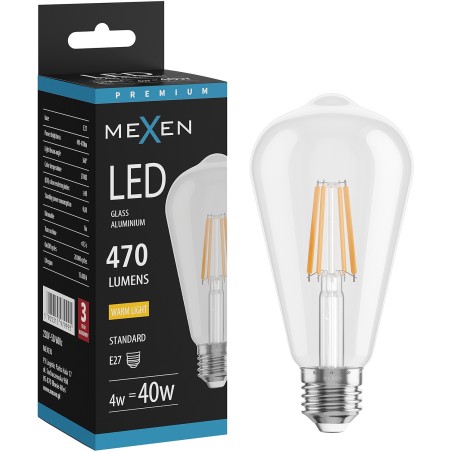 Mexen Vintis LED-Filament-Glühbirne E27, ST64, 4W, Warm - 2700K, 470 lm, klar - L152-E27-0427-00
