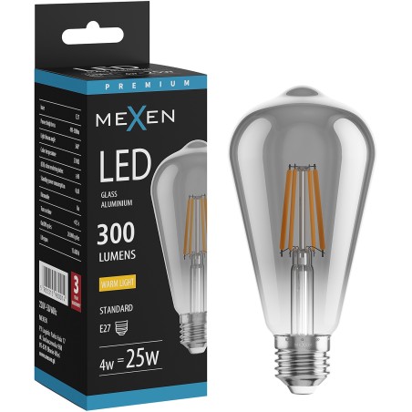 Mexen Vintis LED-Filament-Glühbirne E27, ST64, 4W, Warm - 2700K, 300 lm, smoke - L152-E27-0427-70