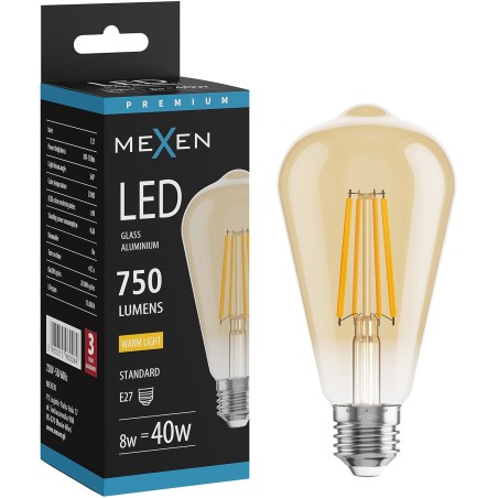 Mexen Vintis LED-Filament-Glühbirne E27, ST64, 8W, Warm - 2700K, 750 lm, amber - L152-E27-0827-50