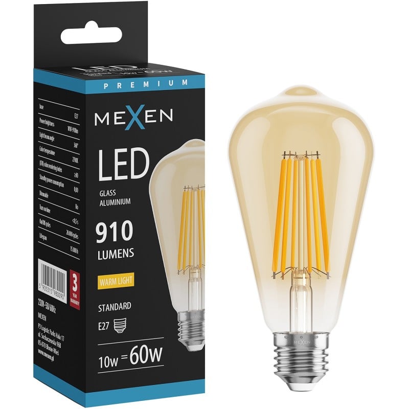 Mexen Vintis LED-Filament-Glühbirne E27, ST64, 10W, Warm - 2700K, 910 lm, amber - L152-E27-1027-50
