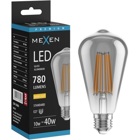 Mexen Vintis LED-Filamentlampe E27, ST64, 10W, Warm - 2700K, 780 lm, smoke - L152-E27-1027-70