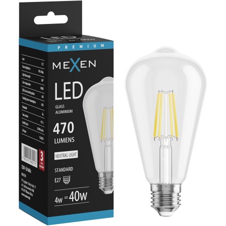 Mexen Vintis LED-Filament-Glühbirne E27, ST64, 4W, Neutral - 4000K, 470 lm, klar - L152-E27-0440-00