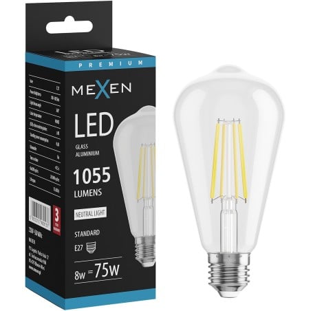 Mexen Vintis LED-Filamentlampe E27, ST64, 8W, Neutral - 4000K, 1055 lm, klar - L152-E27-0840-00