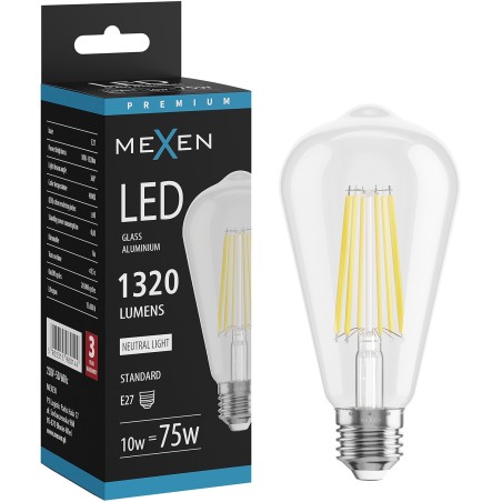 Mexen Vintis LED-Filamentlampe E27, ST64, 10W, Neutral - 4000K, 1320 lm, klar - L152-E27-1040-00