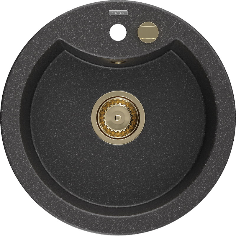 Mexen Diego Granitspüle 1-beckig 488 x 480 mm, schwarz gesprenkelt, Siphon gold - 6512481000-76-G