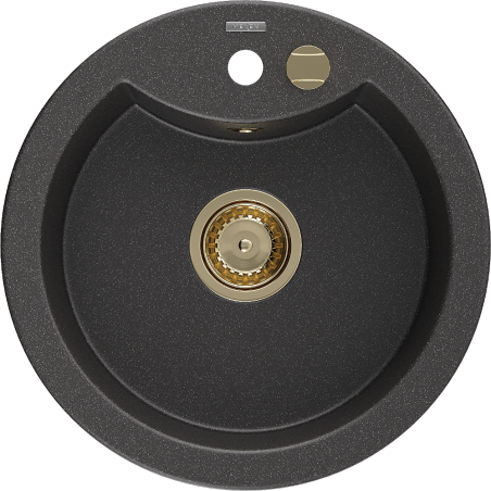 Mexen Diego Granitspüle 1-beckig 488 x 480 mm, schwarz gesprenkelt, Siphon gold - 6512481000-76-G