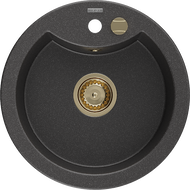 Mexen Diego Granitspüle 1-beckig 488 x 480 mm, schwarz gesprenkelt, goldener Siphon - 6512481000-76-G
