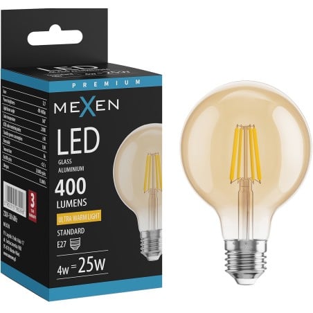 Mexen Vintis LED-Filamentbirne E27, G80, 4W, Warm - 2200K, 400 lm, bernsteinfarben - L155-E27-0422-50