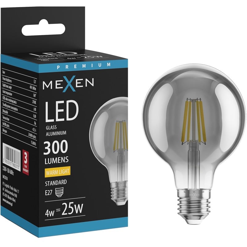 Mexen Vintis LED-Filament-Glühbirne E27, G80, 4W, Warm - 2700K, 300 lm, Rauch - L155-E27-0427-70