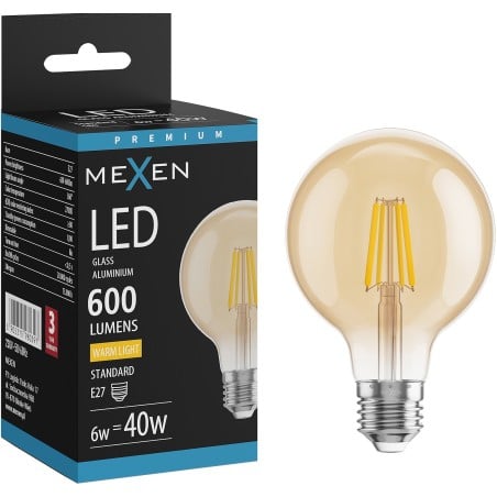 Mexen Vintis LED-Filament-Lampe E27, G80, 8W, Warm - 2700K, 750 lm, Bernstein - L155-E27-0827-50