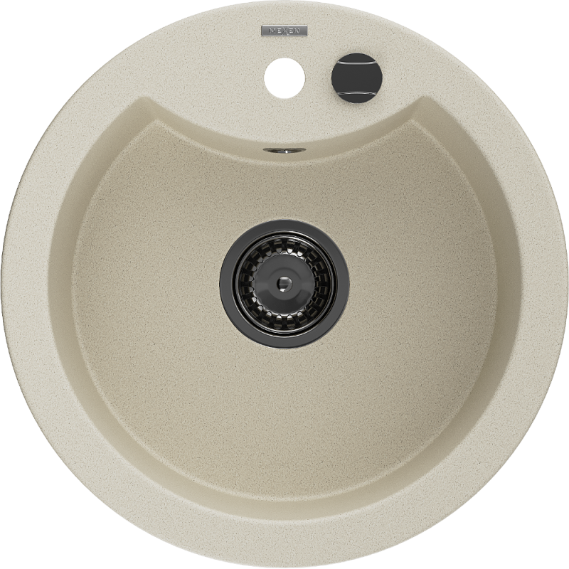 Mexen Diego Granitspüle 1-beckig 488 x 480 mm, beige, Siphon schwarz - 6512481000-69-B