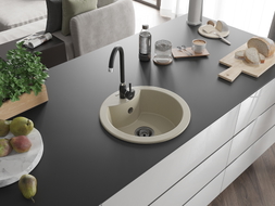 Mexen Diego Granitspüle 1-becken 488 x 480 mm, beige, schwarzer Siphon - 6512481000-69-B
