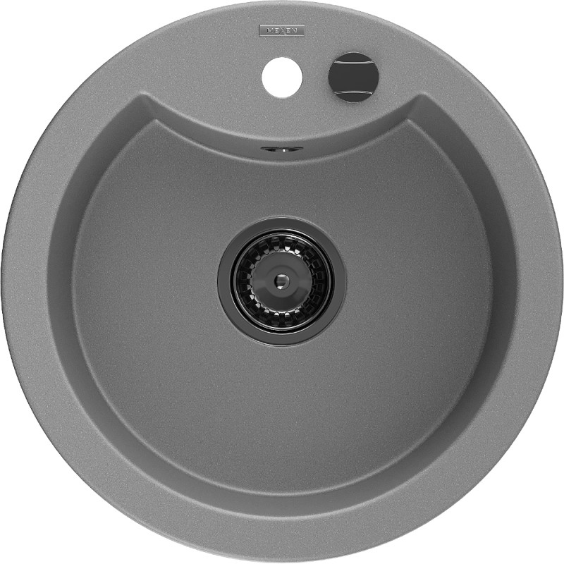 Mexen Diego Granitspüle 1-beckig 488 x 480 mm, grau, Siphon schwarz - 6512481000-71-B