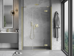 Mexen Mist-H Duschdrehtür rechts 130 cm, transparent, gebürstetes Gold - 8A5-130-001-55-00-P