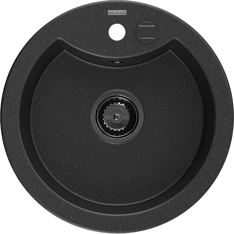 Mexen Diego Granitspüle 1-Becken 488 x 480 mm, schwarz/silber metallic, schwarzer Siphon - 6512481000-73-B