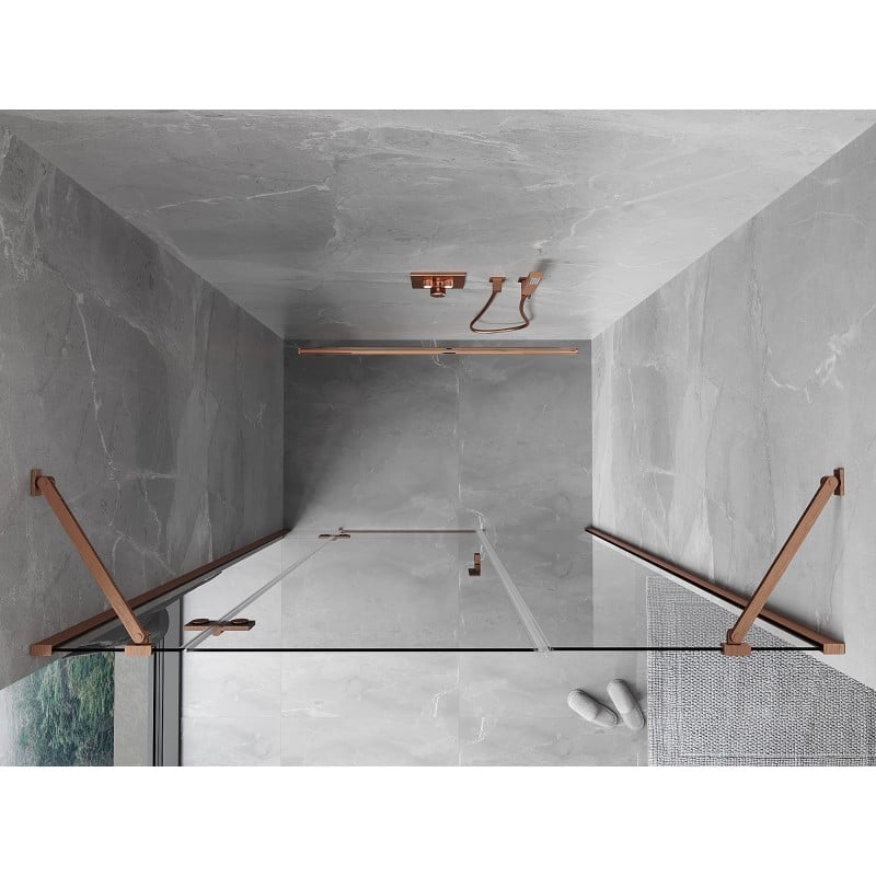 Mexen Mist-H Duschtür schwenkbar links 145 cm, transparent, gebürstetes Kupfer - 8A5-145-001-65-00-L