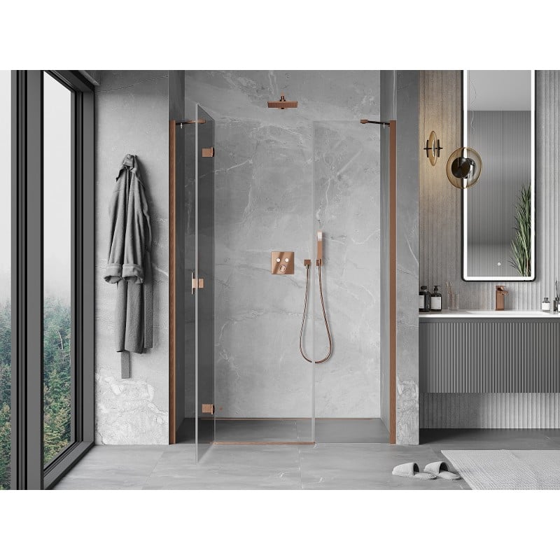Mexen Mist-H Duschtür schwenkbar links 145 cm, transparent, gebürstetes Kupfer - 8A5-145-001-65-00-L