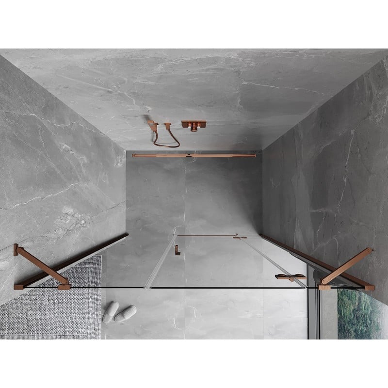 Mexen Mist-H rechte, aufklappbare Duschabtrennung 130 cm, transparent, gebürstetes Kupfer - 8A5-130-001-65-00-P