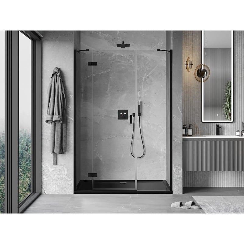 Mexen Mist-H linke schwenkbare Duschwand 150 cm, transparent, schwarz - 8A5-150-001-70-00-L