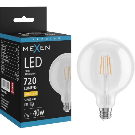 Mexen Vintis LED-Filament-Glühbirne E27, G125, 6W, Warm - 2700K, 720 lm, klar - L158-E27-0627-00