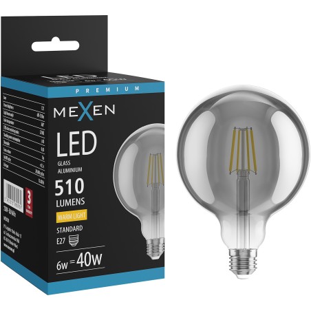 Mexen Vintis LED-Filamentlampe E27, G125, 6W, Warm - 2700K, 510 lm, Rauch - L158-E27-0627-70