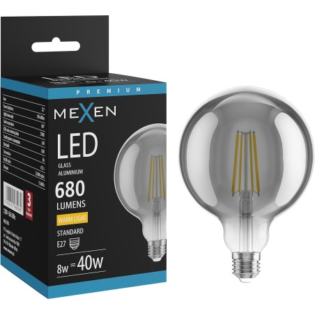 Mexen Vintis LED-Filament-Glühbirne E27, G125, 8W, Warm - 2700K, 680 lm, Rauch - L158-E27-0827-70