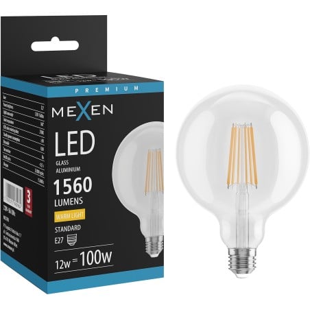 Mexen Vintis LED-Filament-Birne E27, G125, 12W, Warm - 2700K, 1560 lm, klar - L158-E27-1227-00