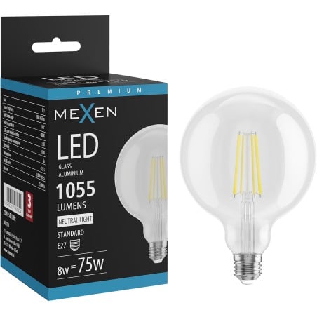 Mexen Vintis LED-Filamentlampe E27, G125, 8W, Neutral - 4000K, 1055 lm, klar - L158-E27-0840-00