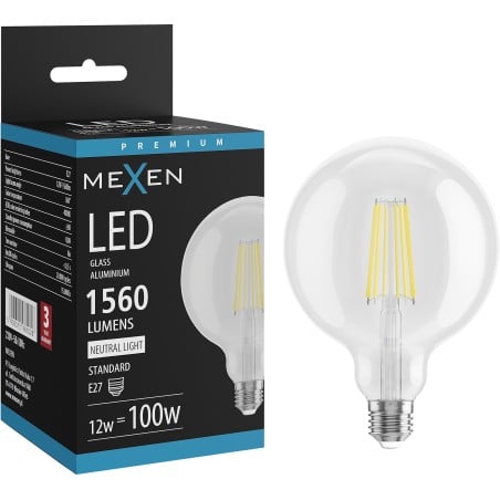 Mexen Vintis LED-Filament-Glühbirne E27, G125, 12W, Neutral - 4000K, 1560 lm, klar - L158-E27-1240-00