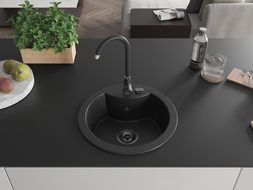 Mexen Diego 1-Becken-Granit-Spüle 488 x 480 mm, Schwarz, Siphon Schwarz - 6512481000-77-B