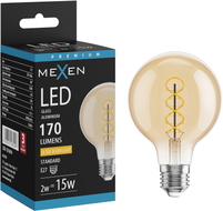 Mexen Vintis LED-Filament-Glühbirne Spirale E27, G80, 2W, Warm - 2200K, 170 lm, amber - L165-E27-0222-50